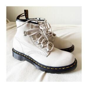 Dr Martens Leather 101 Hardware Virginia Combat Ankle Boots Cream White Womens 8